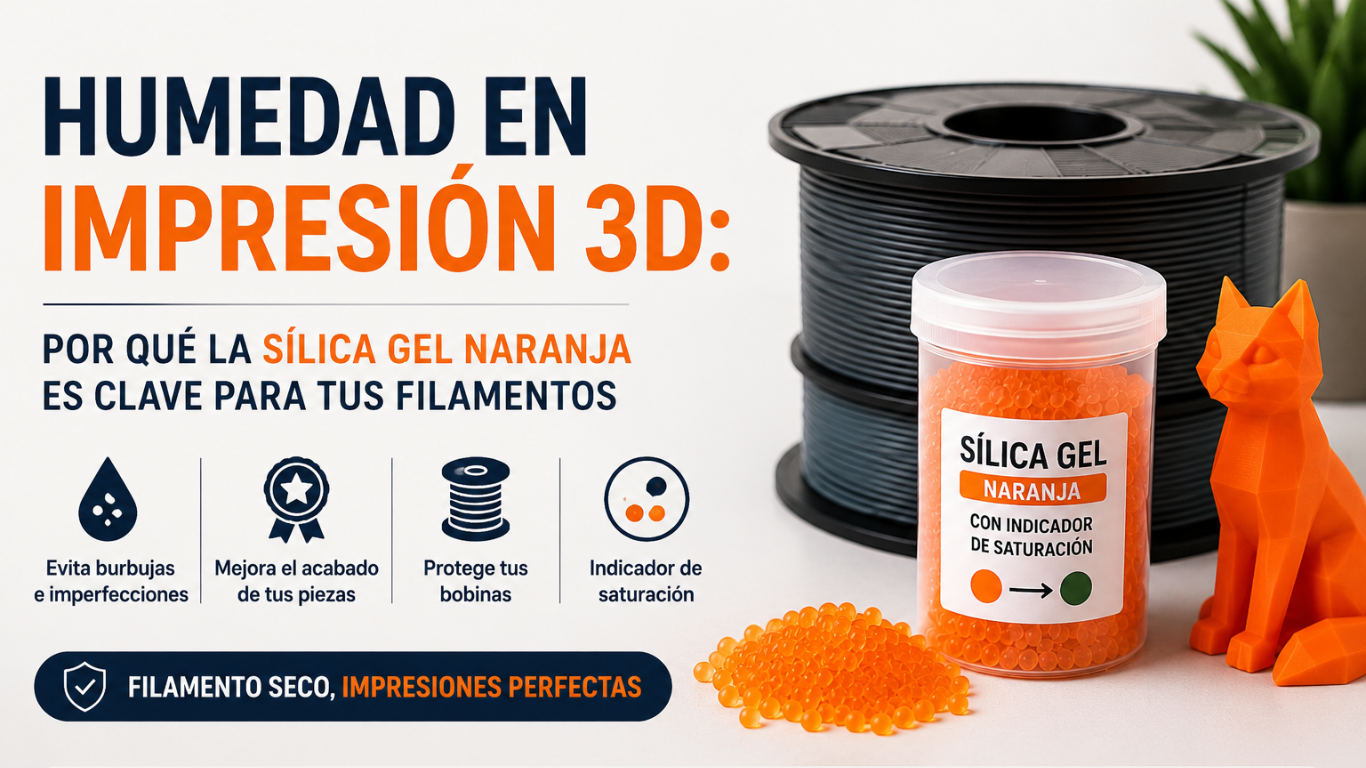 La humedad en la impresión 3D: por qué la sílica gel naranja es una de las mejores aliadas para conservar el filamento 1 En este momento estás viendo La humedad en la impresión 3D: por qué la sílica gel naranja es una de las mejores aliadas para conservar el filamento